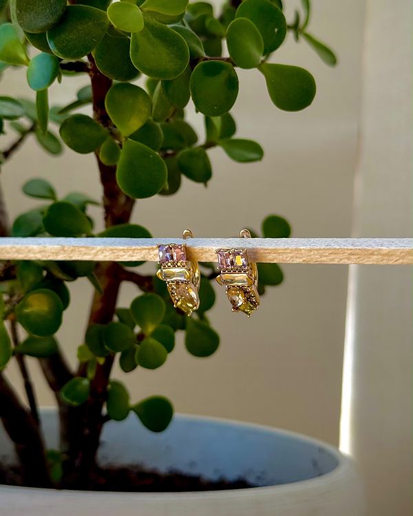 Aretes argolla con cristales multicolor