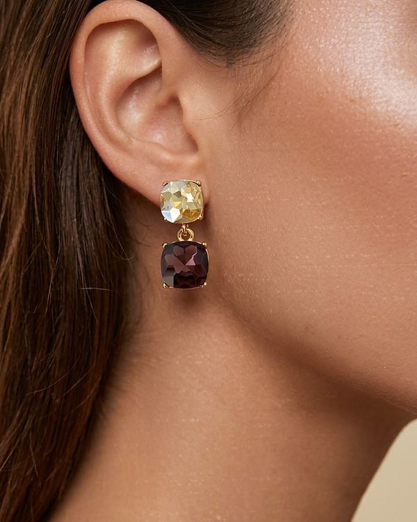 Aretes de fiesta amarillo y vino