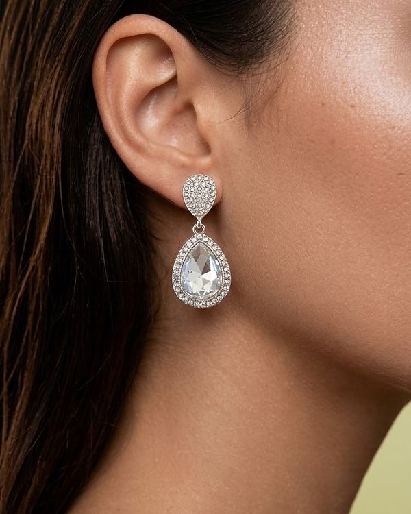 Aretes de fiesta gota plateada